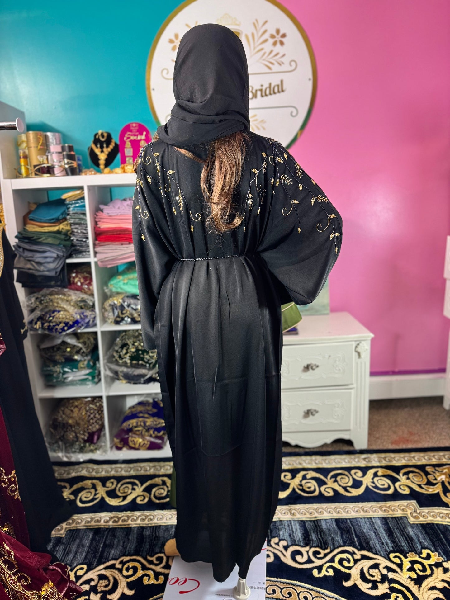 Dubai Open Black Stone Abaya (mother & daughter)