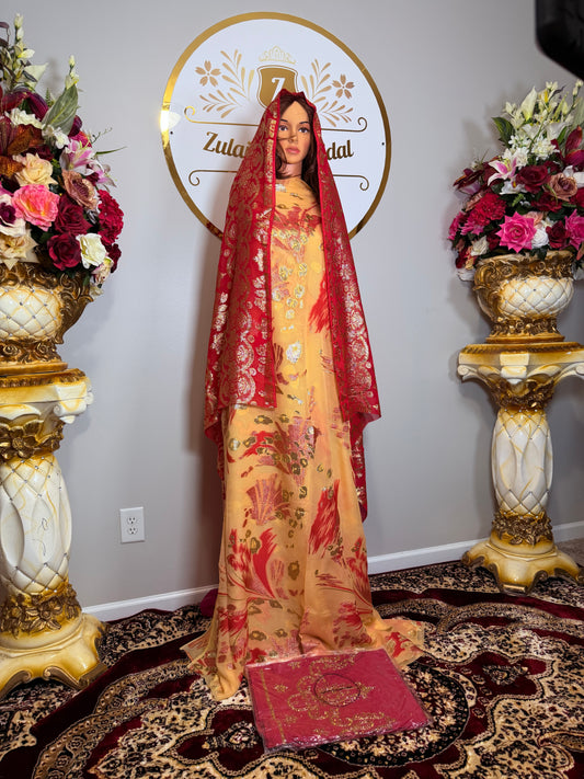 High Premium Metallic Silk French Fransawi Dirac Set-Red