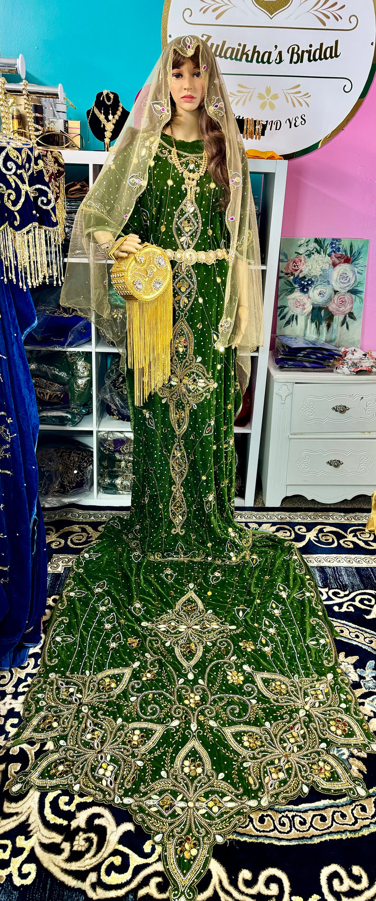 Velvet Amna Bridal Dirac-Olive green.