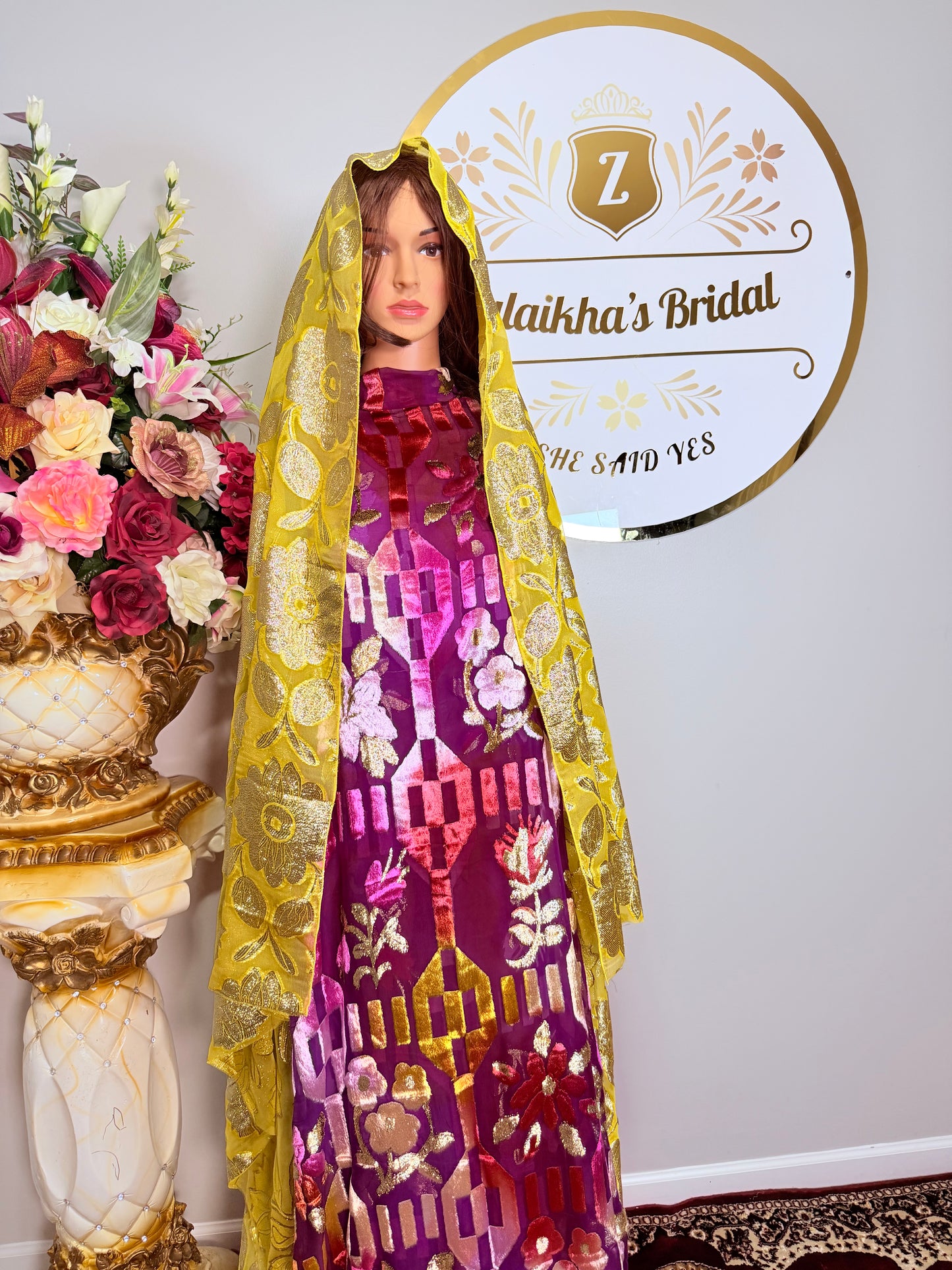 Luxury Maqbal Velvet Dirac Pink-Yellow
