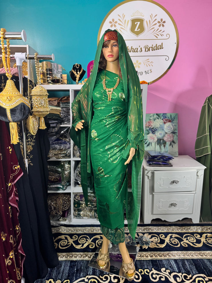 Basra Emerald Green/Gold Dirac set - Zulaikha’s Bridal 