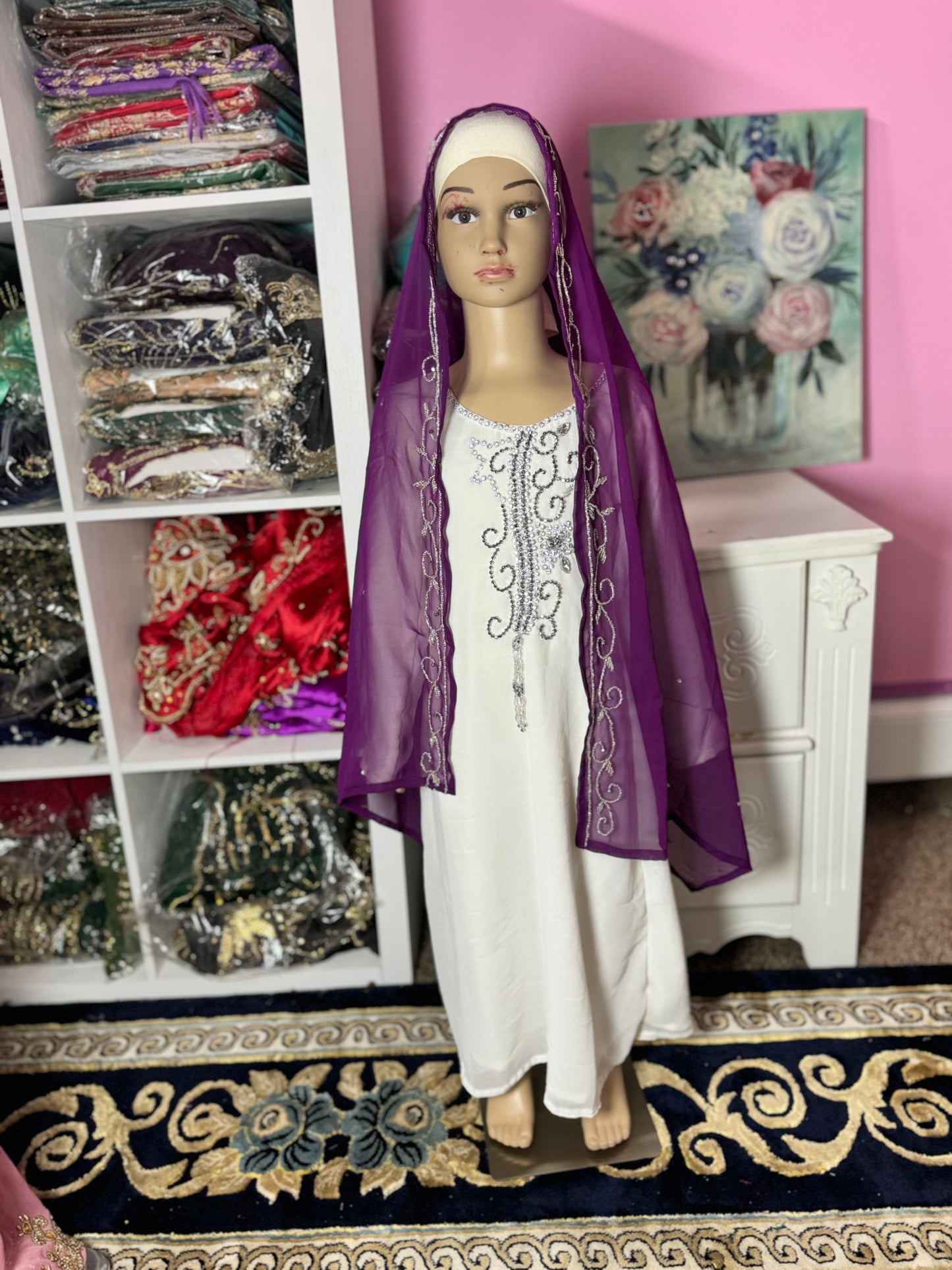 Sara Luxury Crystal Chiffon Abaya-Purple