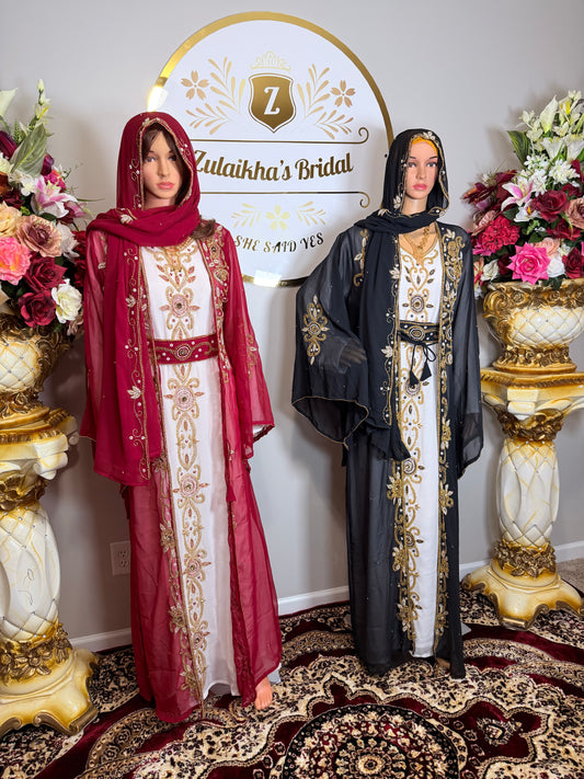Luxury Moroccan Dubai Crystal Kaftan-Black