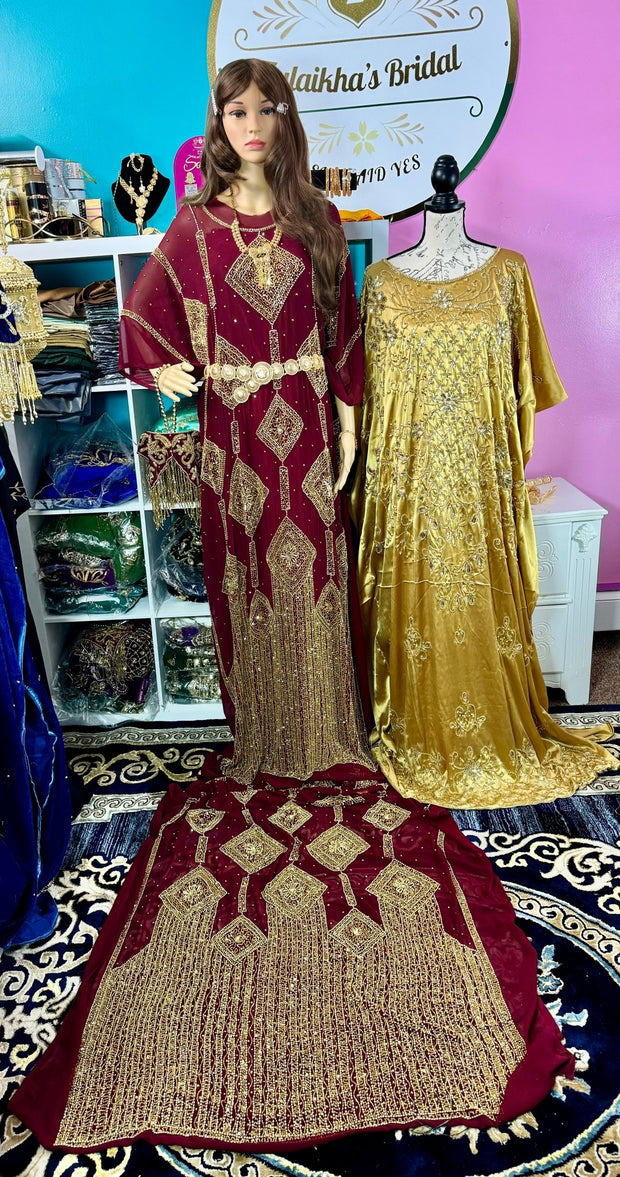 Amna Somali Bridal Dirac Set Chiffon - Maroon - Zulaikha’s Bridal