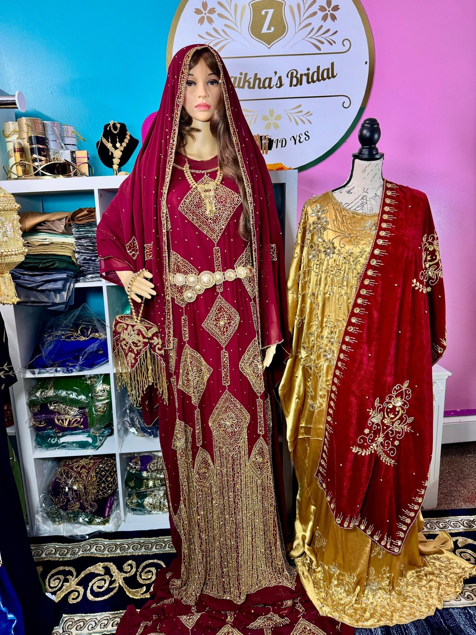 Amna Somali Bridal Dirac Set Chiffon - Maroon - Zulaikha’s Bridal