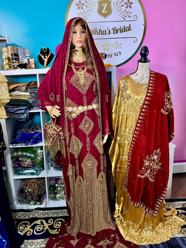 Amna Somali Bridal Dirac Set Chiffon - Maroon - Zulaikha’s Bridal