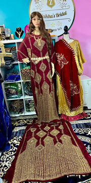 Amna Somali Bridal Dirac Set Chiffon - Maroon - Zulaikha’s Bridal