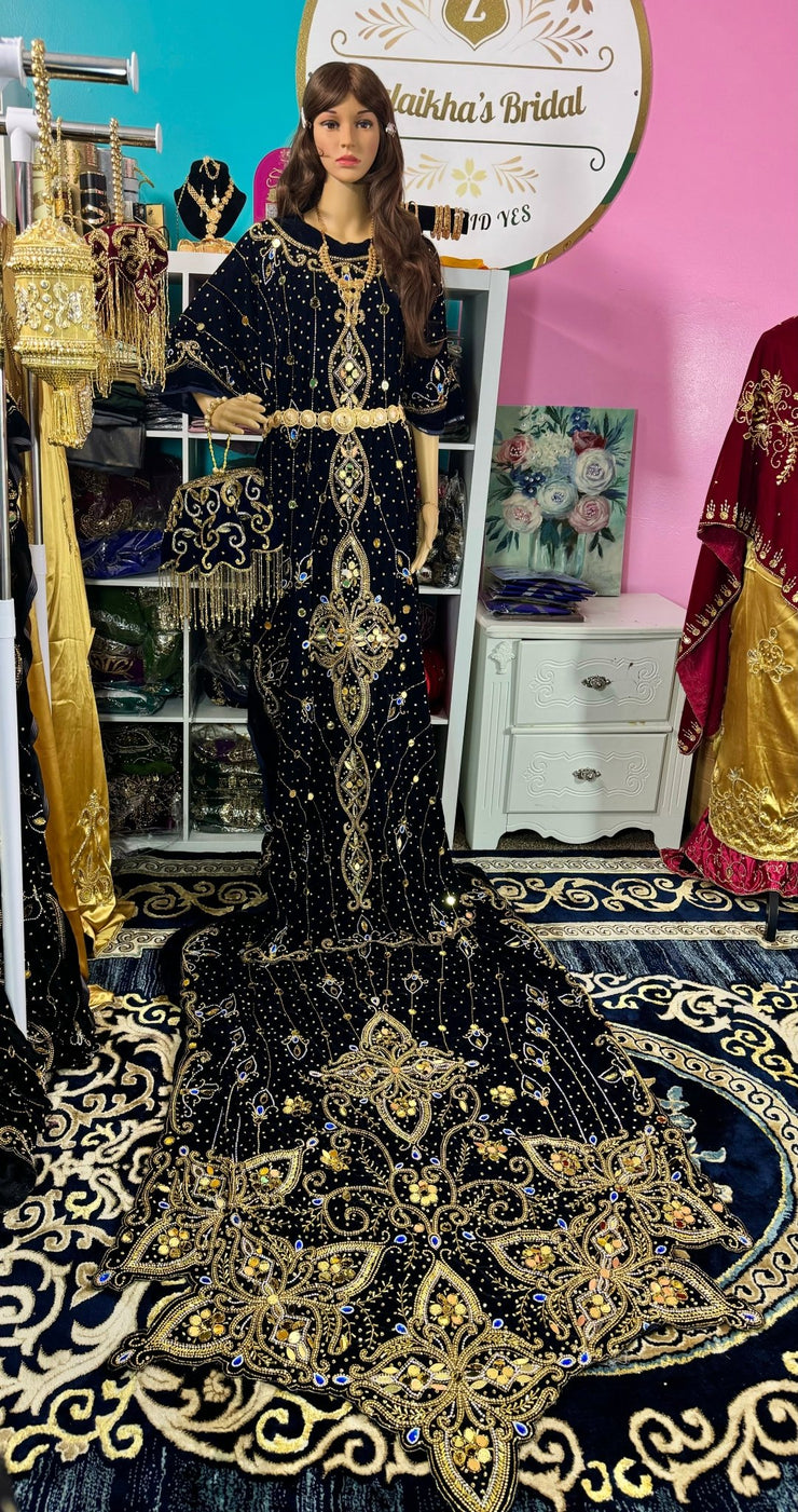 Asra Somali Bridal Dirac Set Velvet - Blue Navy - Zulaikha’s Bridal