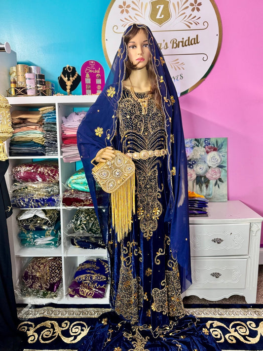 Asra Somali Bridal Dirac Set Velvet - Blue Navy - Zulaikha’s Bridal