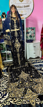 Asra Somali Bridal Dirac Set Velvet - Blue Navy - Zulaikha’s Bridal