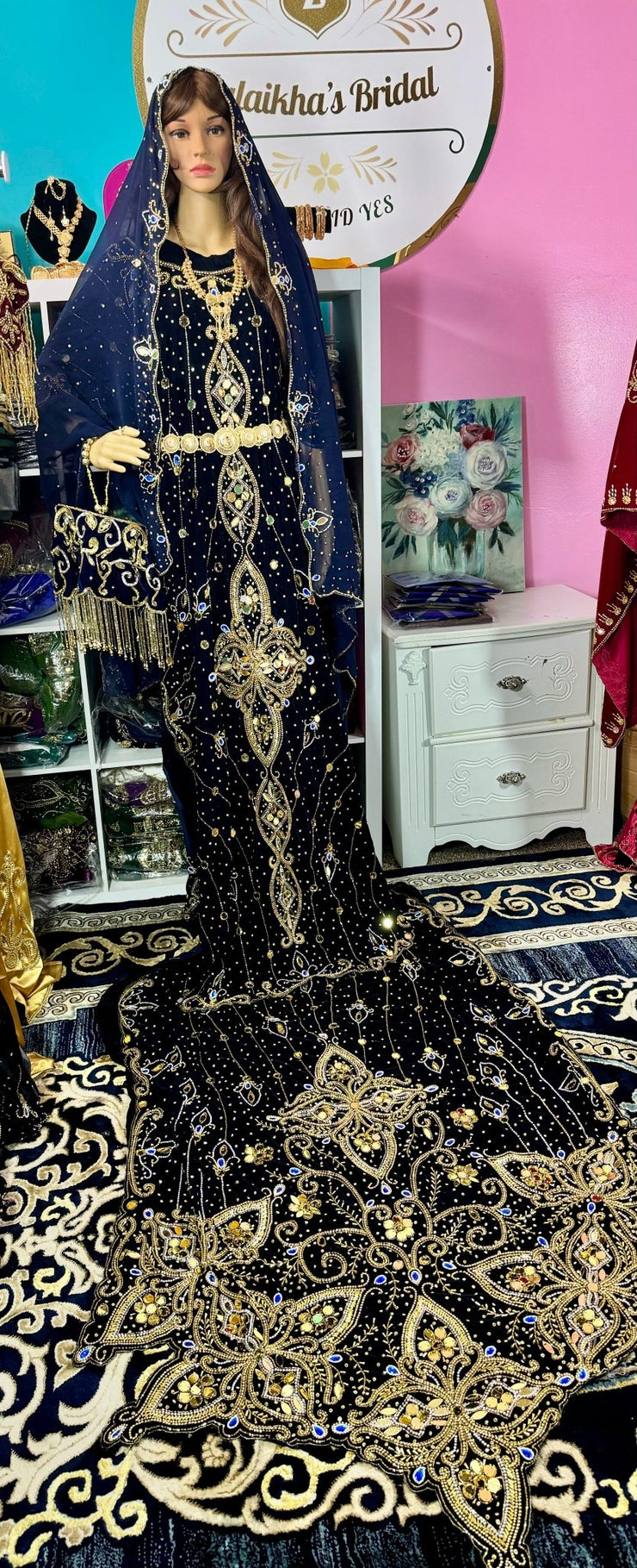 Asra Somali Bridal Dirac Set Velvet - Blue Navy - Zulaikha’s Bridal