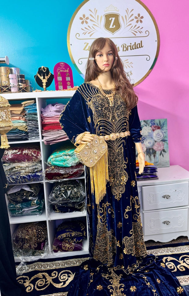 Asra Somali Bridal Dirac Set Velvet - Blue Navy - Zulaikha’s Bridal