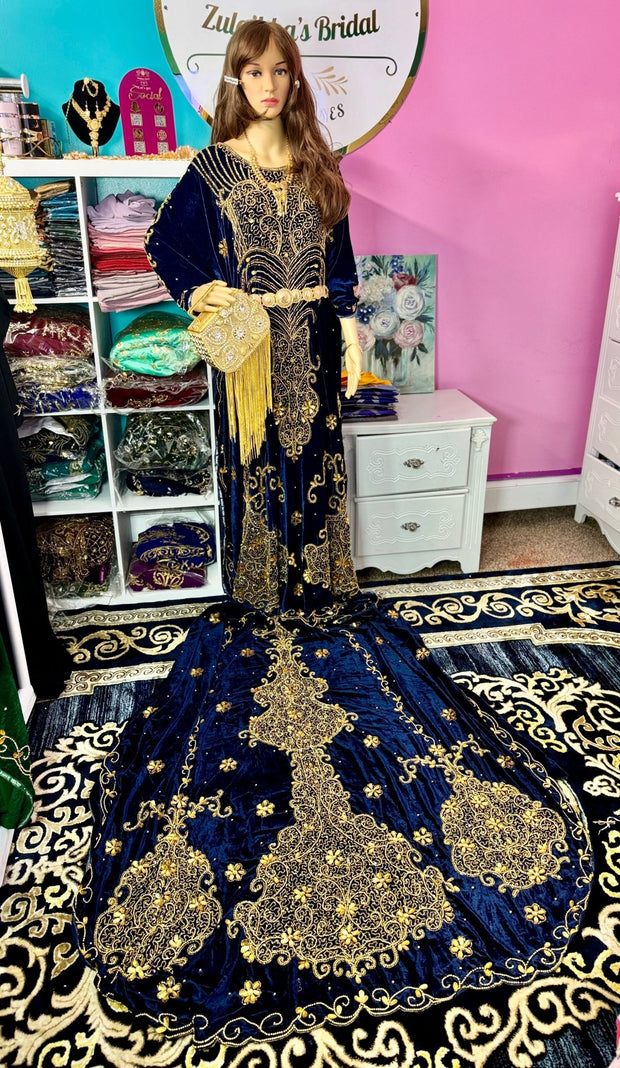 Asra Somali Bridal Dirac Set Velvet - Blue Navy - Zulaikha’s Bridal
