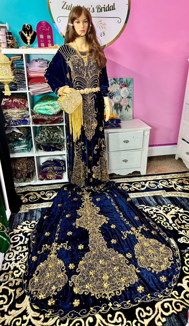 Asra Somali Bridal Dirac Set Velvet - Blue Navy - Zulaikha’s Bridal