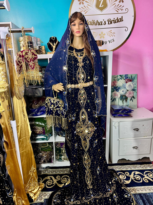 Asra Somali Bridal Dirac Set Velvet - Blue Navy - Zulaikha’s Bridal