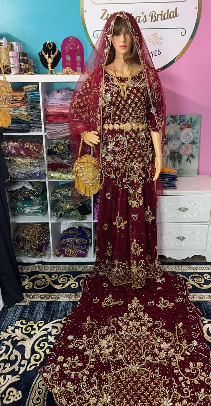 Asra Somali Bridal Dirac Set Velvet - Burgundy - Zulaikha’s Bridal
