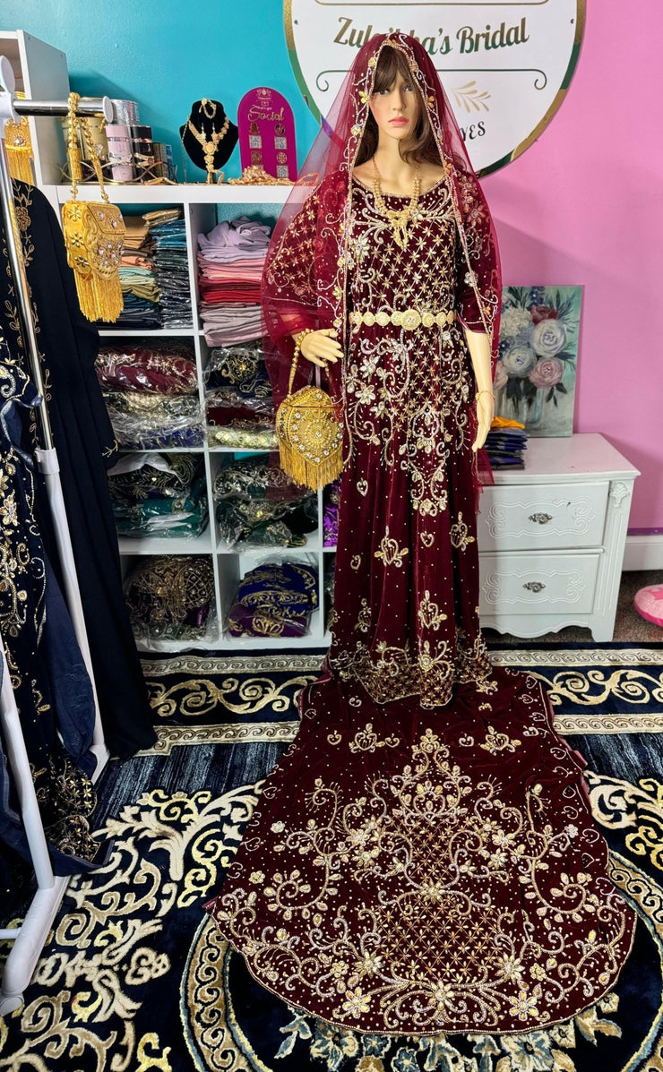 Asra Somali Bridal Dirac Set Velvet - Burgundy - Zulaikha’s Bridal