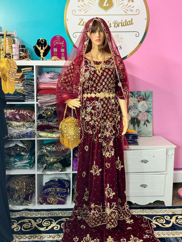 Asra Somali Bridal Dirac Set Velvet - Burgundy - Zulaikha’s Bridal