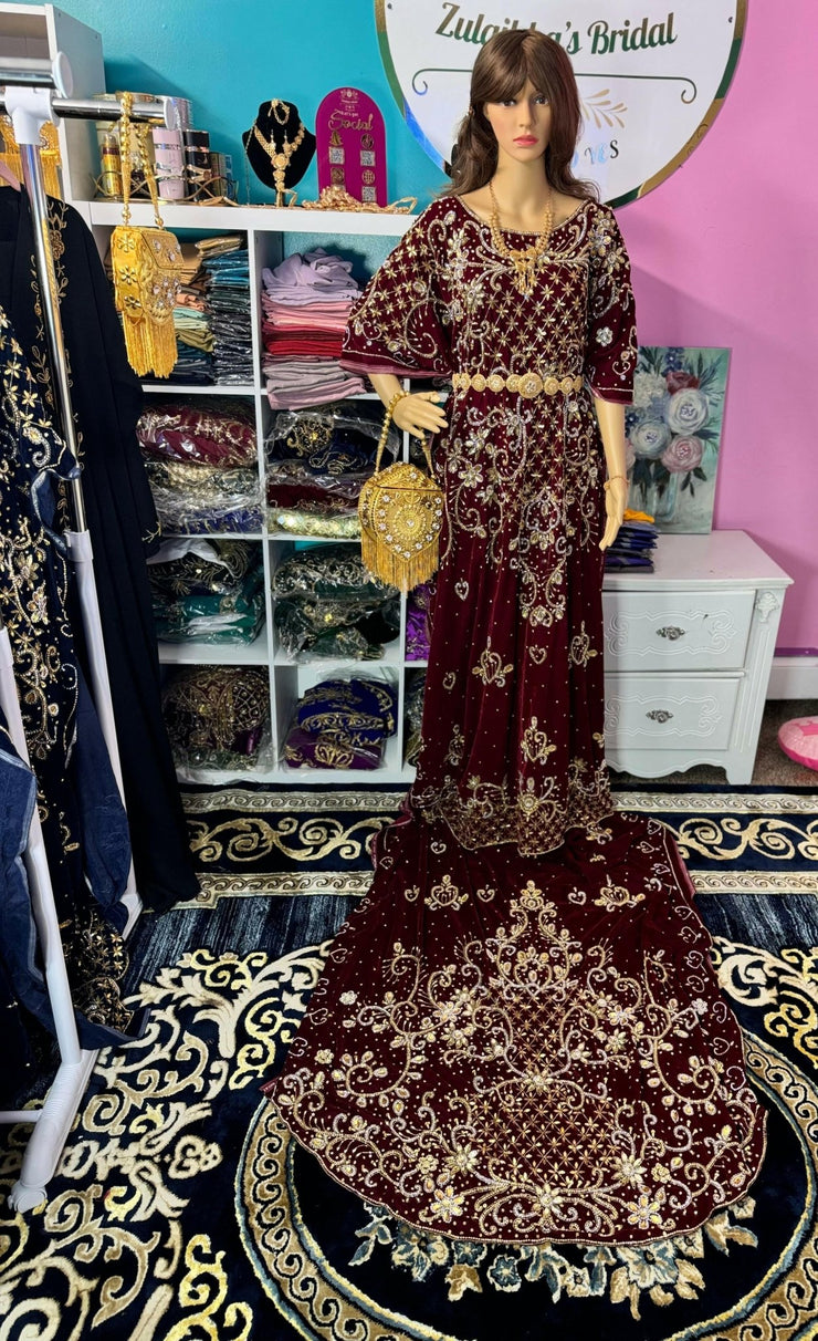 Asra Somali Bridal Dirac Set Velvet - Burgundy - Zulaikha’s Bridal