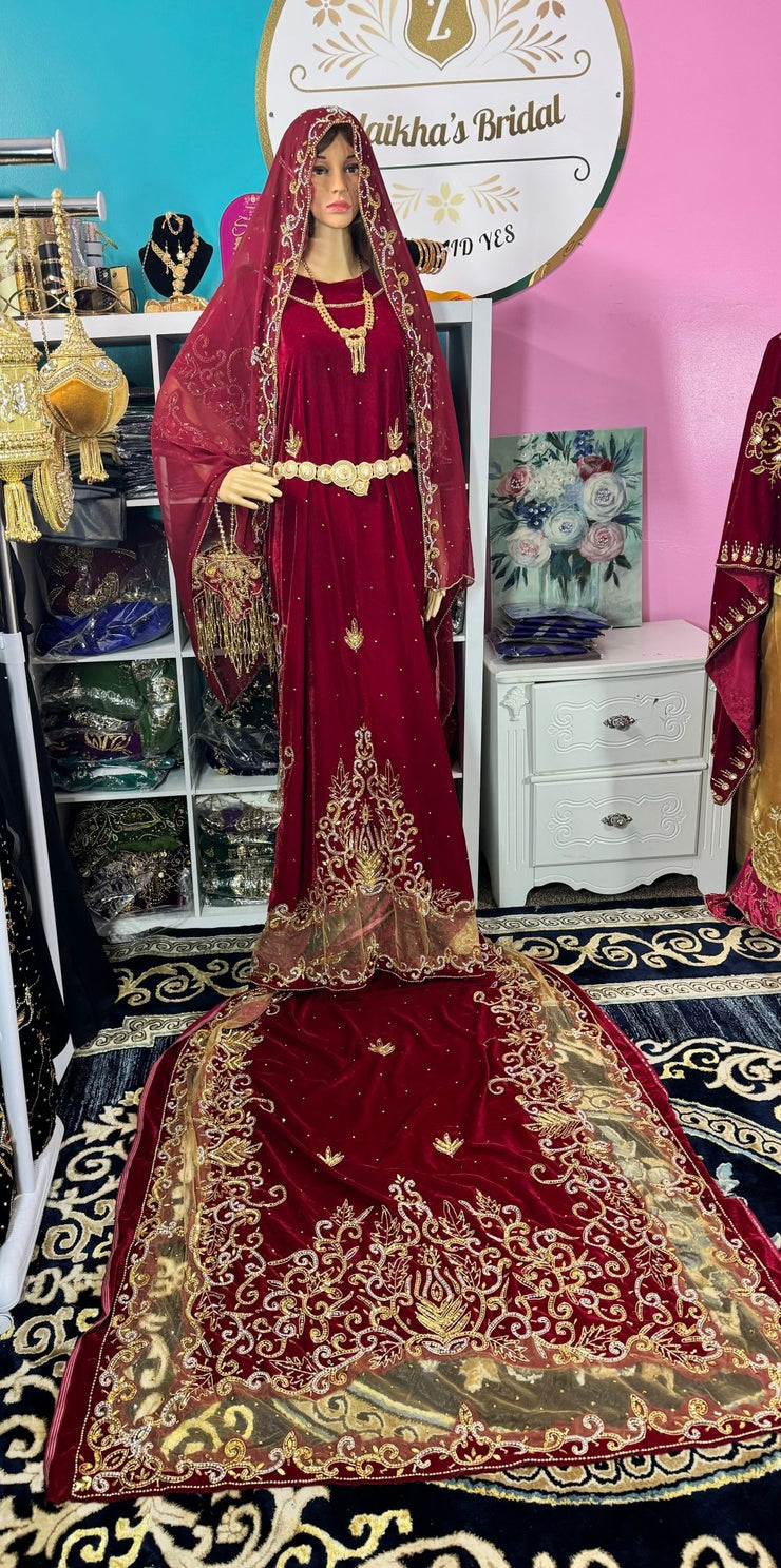 Asra Somali Bridal Dirac Set Velvet - Burguny - Zulaikha’s Bridal