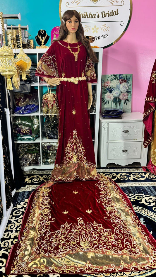Asra Somali Bridal Dirac Set Velvet - Burguny - Zulaikha’s Bridal