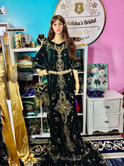 Asra Somali Bridal Dirac Set Velvet - Green - Zulaikha’s Bridal
