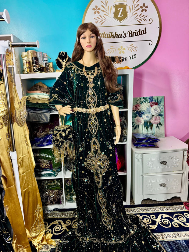 Asra Somali Bridal Dirac Set Velvet - Green - Zulaikha’s Bridal