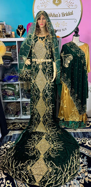 Asra Somali Bridal Dirac Set Velvet - Green - Zulaikha’s Bridal