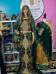 Asra Somali Bridal Dirac Set Velvet - Green - Zulaikha’s Bridal