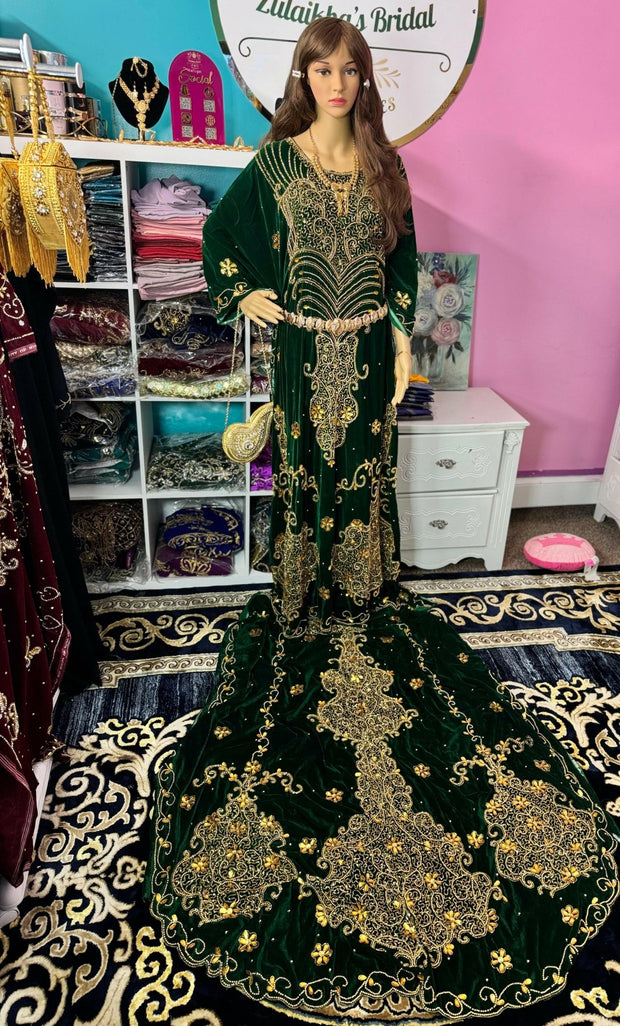 Asra Somali Bridal Dirac Set Velvet - Green - Zulaikha’s Bridal