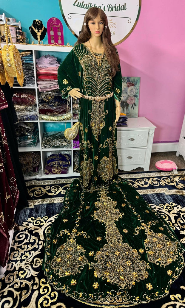 Asra Somali Bridal Dirac Set Velvet - Green - Zulaikha’s Bridal