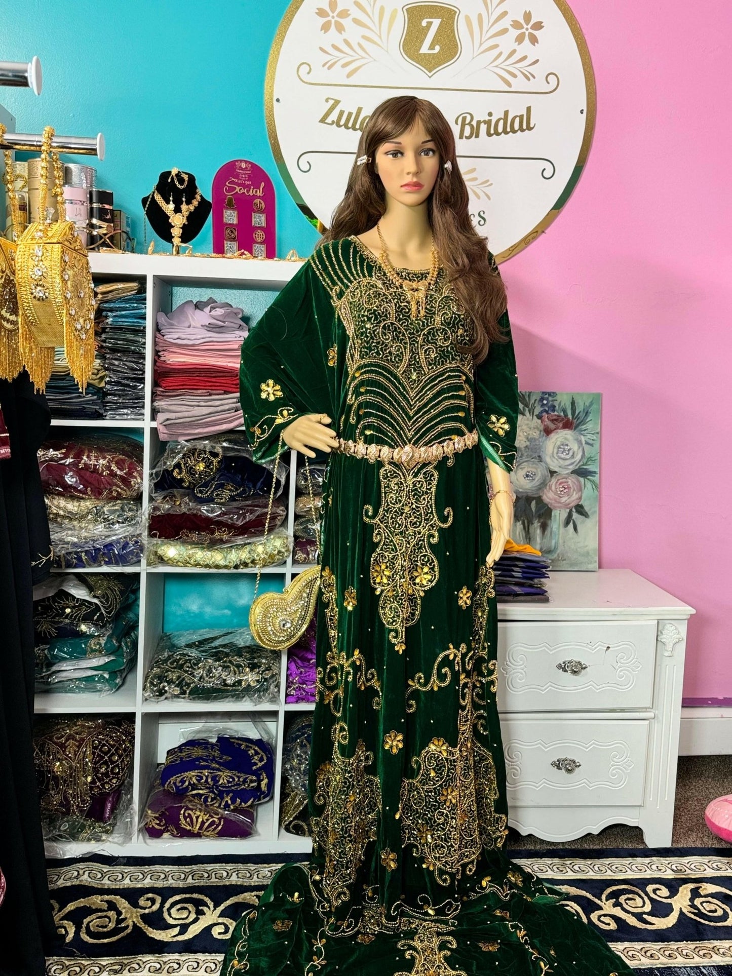 Asra Somali Bridal Dirac Set Velvet - Green - Zulaikha’s Bridal