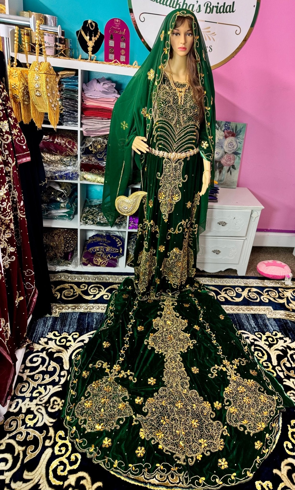 Asra Somali Bridal Dirac Set Velvet - Green - Zulaikha’s Bridal