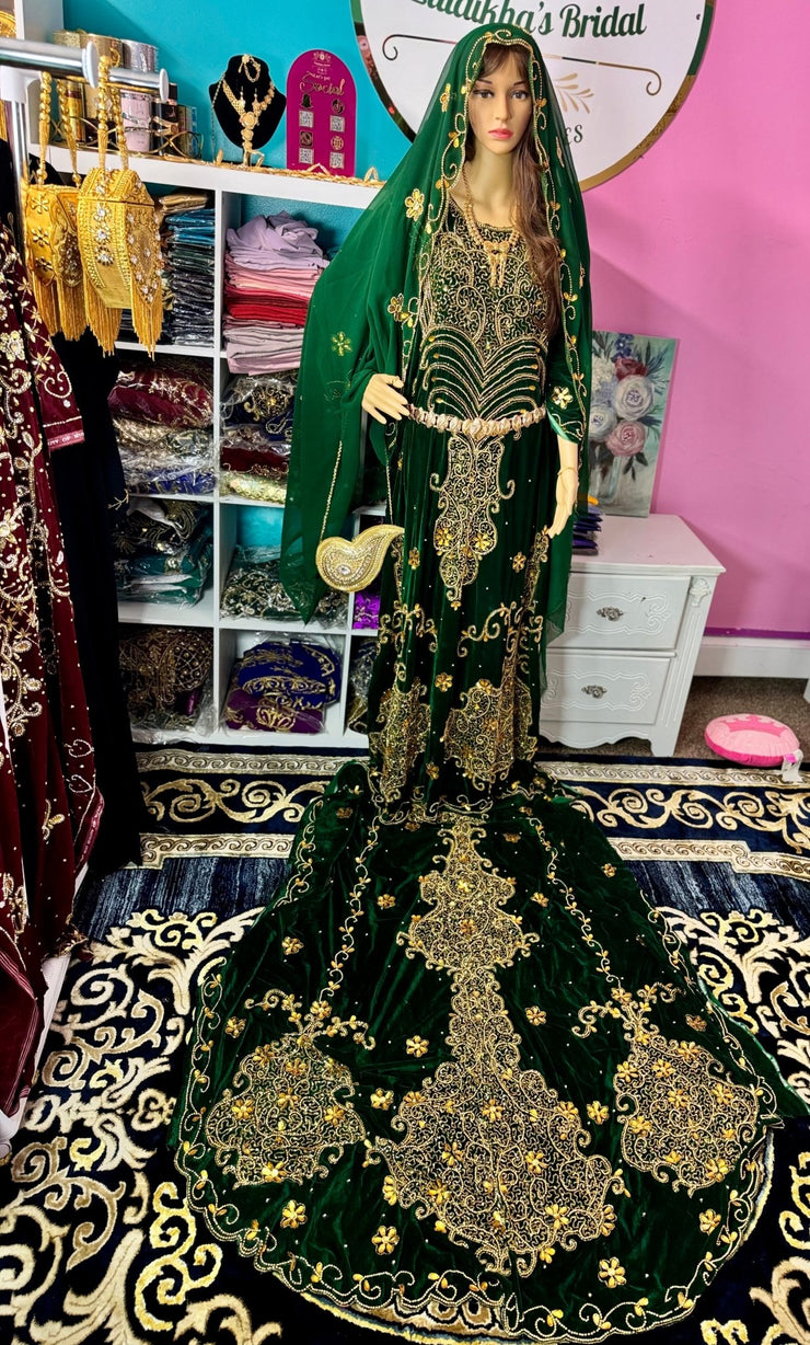 Asra Somali Bridal Dirac Set Velvet - Green - Zulaikha’s Bridal