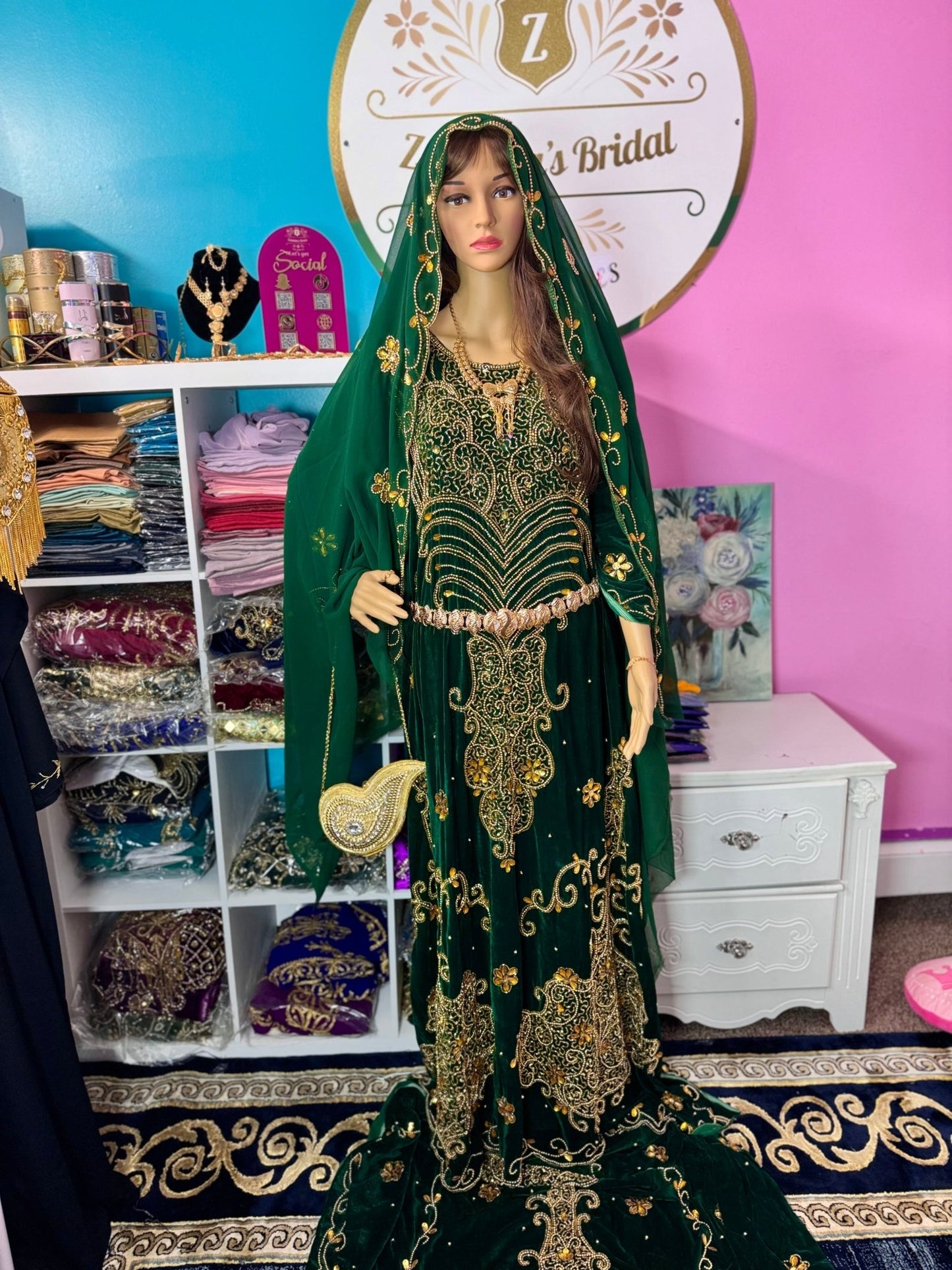 Asra Somali Bridal Dirac Set Velvet - Green - Zulaikha’s Bridal