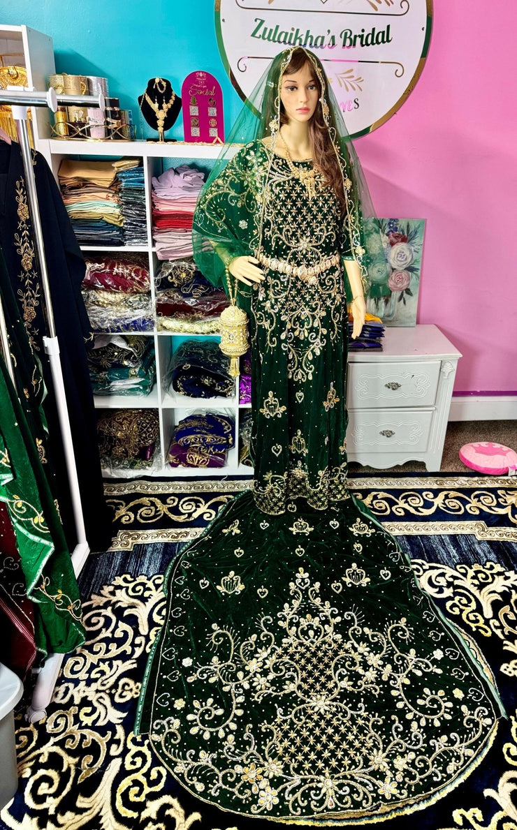 Asra Somali Bridal Dirac Set Velvet - Green - Zulaikha’s Bridal