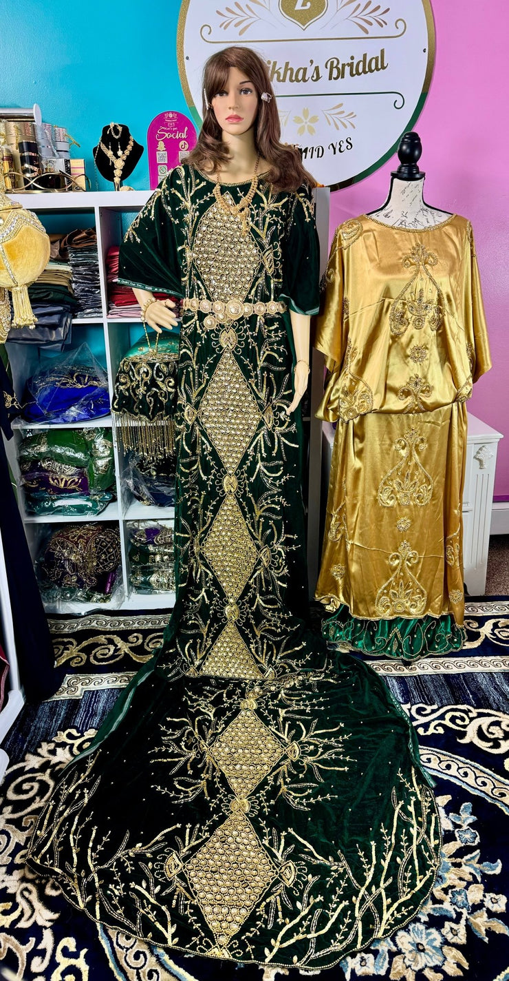 Asra Somali Bridal Dirac Set Velvet - Green - Zulaikha’s Bridal