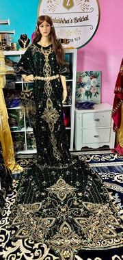 Asra Somali Bridal Dirac Set Velvet - Green - Zulaikha’s Bridal