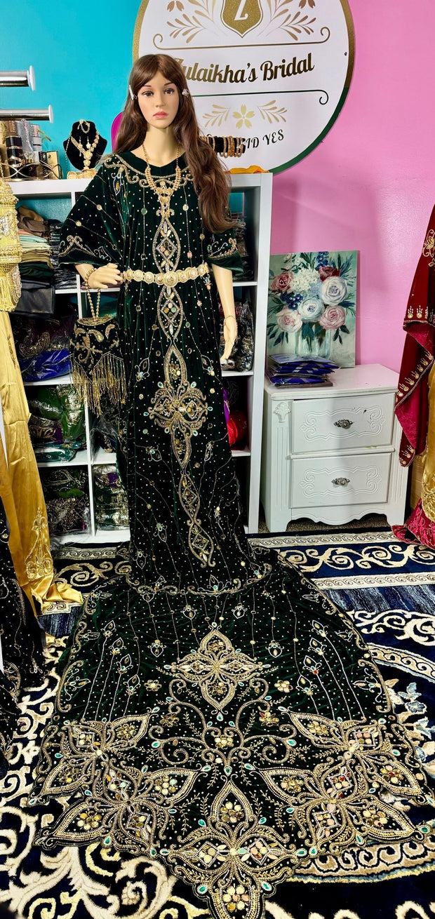 Asra Somali Bridal Dirac Set Velvet - Green - Zulaikha’s Bridal