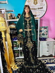 Asra Somali Bridal Dirac Set Velvet - Green - Zulaikha’s Bridal