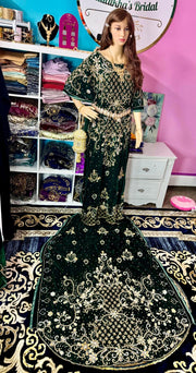 Asra Somali Bridal Dirac Set Velvet - Green - Zulaikha’s Bridal