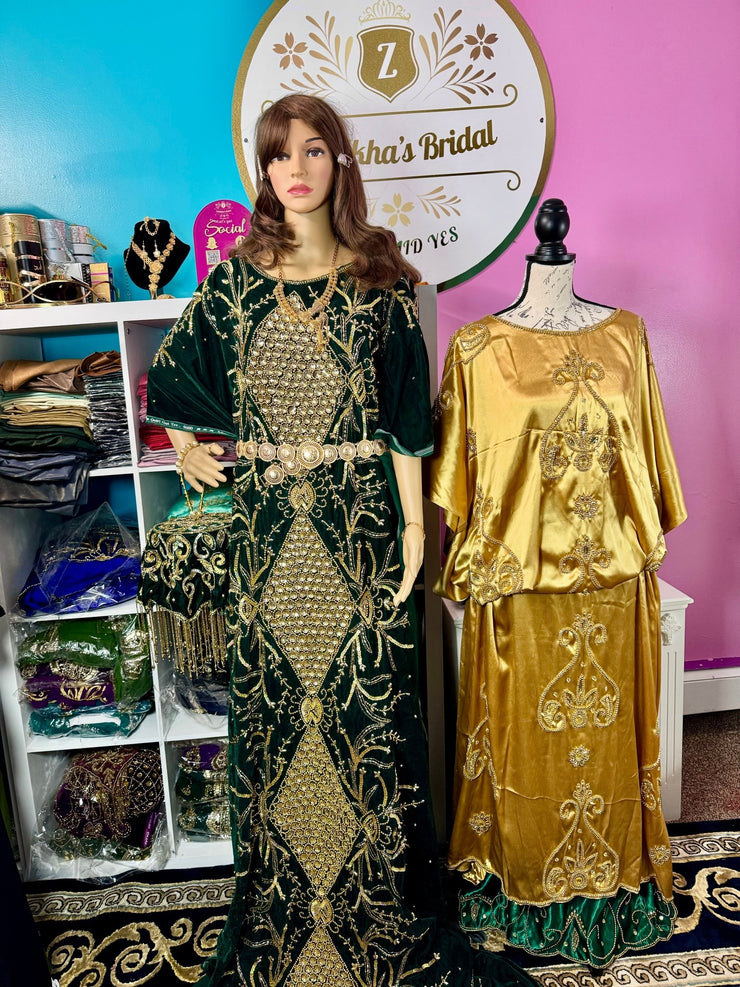 Asra Somali Bridal Dirac Set Velvet - Green - Zulaikha’s Bridal