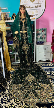 Asra Somali Bridal Dirac Set Velvet - Green - Zulaikha’s Bridal