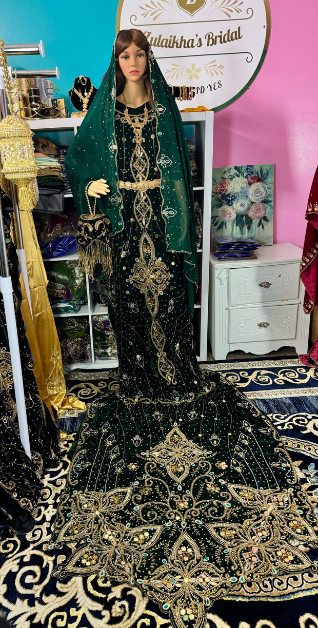 Asra Somali Bridal Dirac Set Velvet - Green - Zulaikha’s Bridal