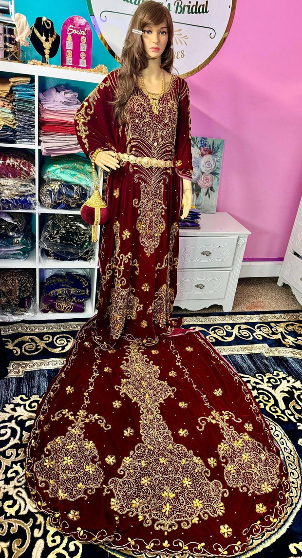 Asra Somali Bridal Dirac Set Velvet - Maroon - Zulaikha’s Bridal
