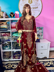Asra Somali Bridal Dirac Set Velvet - Maroon - Zulaikha’s Bridal