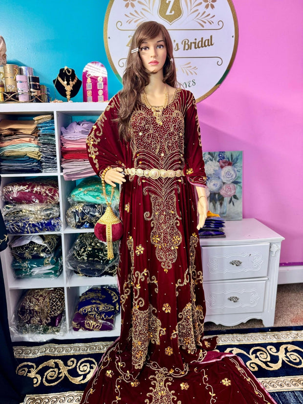 Asra Somali Bridal Dirac Set Velvet - Maroon - Zulaikha’s Bridal
