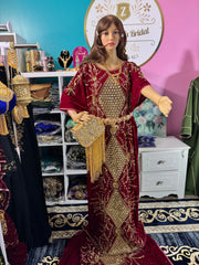 Asra Somali Bridal Dirac Set Velvet - Maroon - Zulaikha’s Bridal