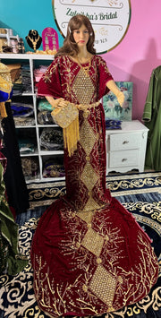 Asra Somali Bridal Dirac Set Velvet - Maroon - Zulaikha’s Bridal