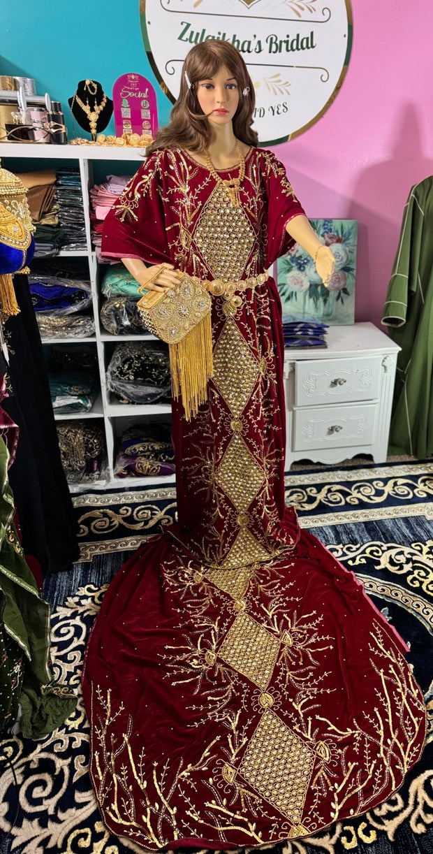Asra Somali Bridal Dirac Set Velvet - Maroon - Zulaikha’s Bridal